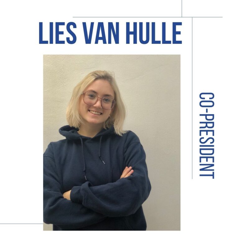 Photo of a girl and text beside it, Text read as Lies Van Hulle Co-President
