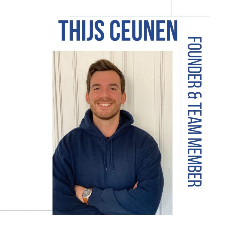 Photo of a man and text beside him, text read as Thijs Ceunen, founder of SVS and team member