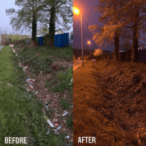 2 picture side by side showing same place before and after clean up